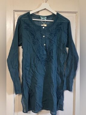 HolyClothing Embroidered Long-Sleeve Teal Tunic Top, NWT